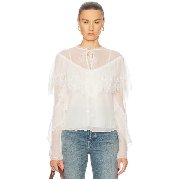 NWT LoveShackFancy Afton Silk Lace Blouse in Ivory Size Small - Picture 2 of 14